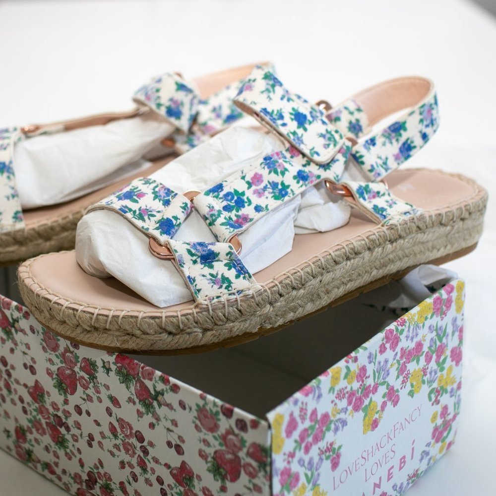 NWT LoveShackFancy x Manebi Floral-print suede espadrille sandals Size 8